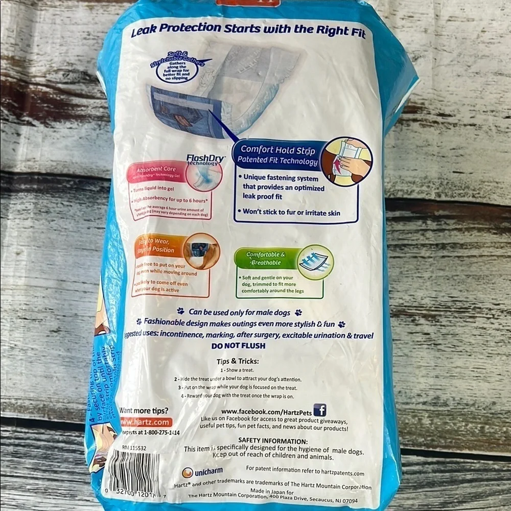 Hartz Disposable Male Dog Wraps with FlashDry Gel Technology, Medium: 19 - 22-in